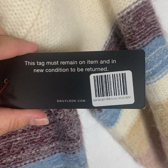 Be Cool women's small medium sweater pullover fuzzy stripe new cream neutral - Picture 5 of 10